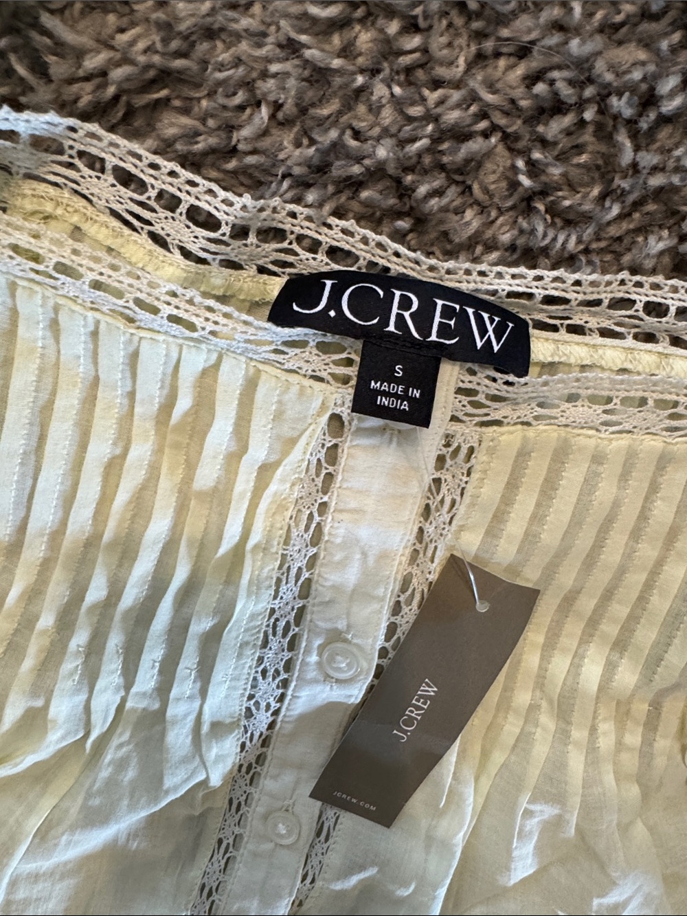 J. Crew pale yellow Pintuck & Lace Button-Front Cotton Blouse - Picture 2 of 2